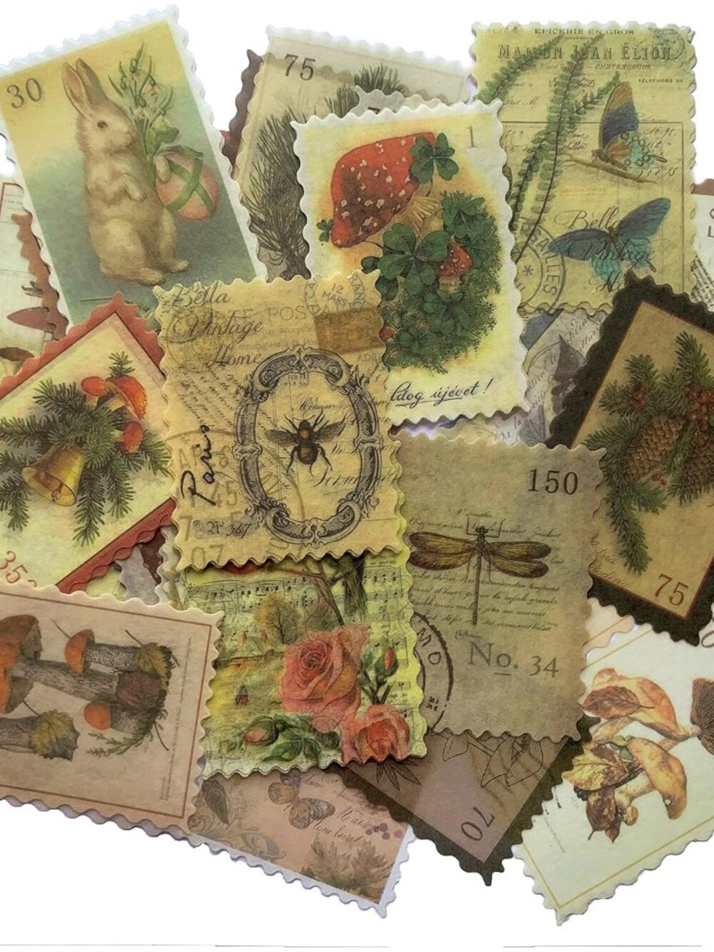 60pcs Vintage Postage Stamp Stickers, Aesthetic Sticker for Scrapbooking, Journa